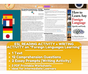 ESL Reading Comprehension + Essay - Foreign Languages Learning