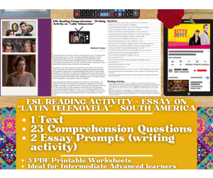 ESL Reading Comprehension + Essay - Latin Telenovelas - South America