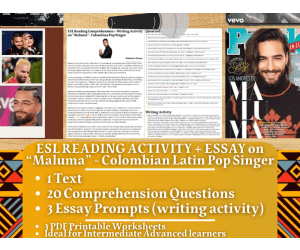 ESL Reading Comprehension + Essay - Maluma - Colombian Pop Singer