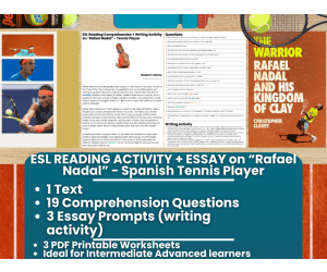 ESL Reading Comprehension + Essay - Rafael Nadal - Tennis Player