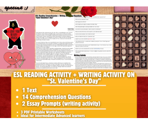 ESL Reading Comprehension + Essay Worksheets - Saint Valentine's Day
