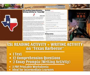 ESL Reading Comprehension + Essay Worksheets - Texas Barbecue