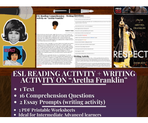 ESL Reading Comprehension + Writing Activity - Aretha Franklin