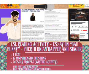 ESL Reading Comprehension + Writing Activity - Bad Bunny - Puerto Rico