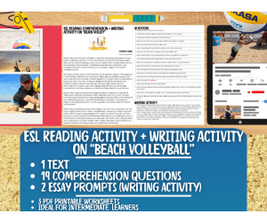 ESL  Reading Comprehension + Writing Activity - Beach Volleyball