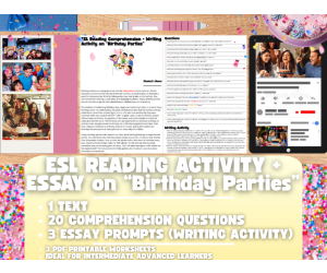 ESL Reading Comprehension + Writing Activity - Birthday Parties