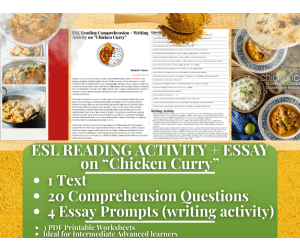 ESL Reading Comprehension + Writing Activity - Chicken Curry