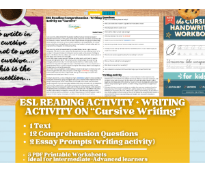 ESL Reading Comprehension + Writing Activity - Cursive Writing