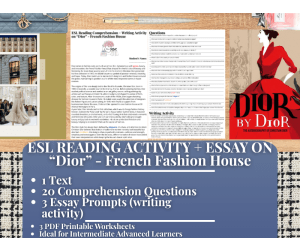 ESL Reading Comprehension + Writing Activity - Dior - French Fashion