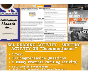 ESL Reading Comprehension + Writing Activity - Documentaries