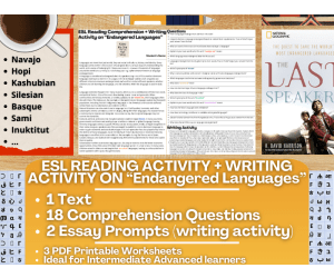 ESL Reading Comprehension + Writing Activity - Endangered Languages