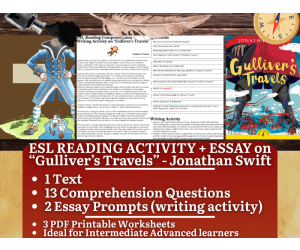 ESL Reading Comprehension + Writing Activity - "Gulliver's Travels"