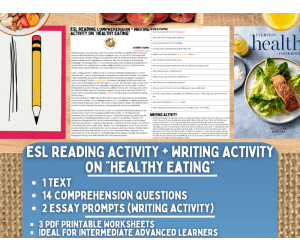 ESL Reading Comprehension + Writing Activity - Healthy Eating