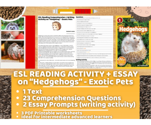 ESL Reading Comprehension + Writing Activity - Hedgehog - Exotic Pets