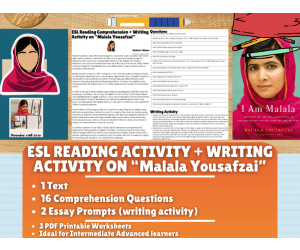 ESL Reading Comprehension + Writing Activity - Malala Yousafzai