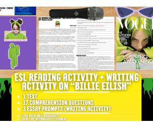 ESL Reading Comprehension + Writing Activity on Billie Eilish