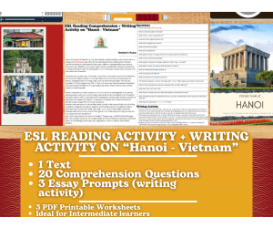 ESL Reading Comprehension + Writing Activity on "Hanoi" - Vietnam