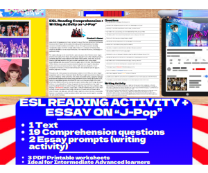 ESL Reading Comprehension + Writing Activity on "J- Pop" - Japan