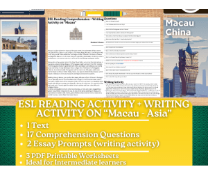 ESL Reading Comprehension + Writing Activity on "Macau" - Asia