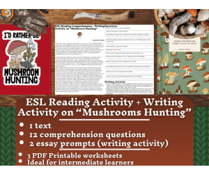 ESL Reading Comprehension + Writing Activity on Mushroom Hunting