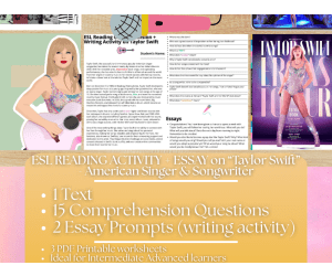 ESL Reading Comprehension + Writing Activity on singer Taylor Swift