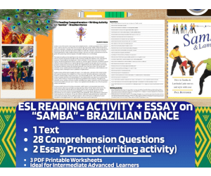 ESL Reading Comprehension + Writing Activity - Samba - Brazilian Dance