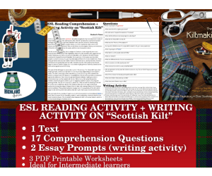ESL Reading Comprehension + Writing Activity - Scottish Kilt