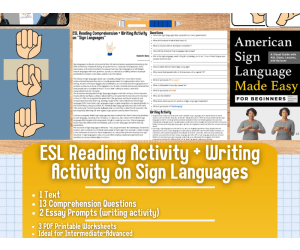 ESL Reading Comprehension + Writing Activity - Sign Languages