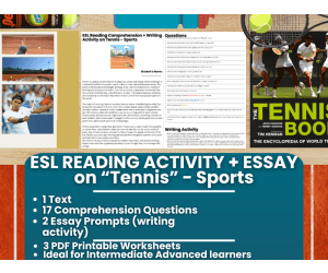 ESL Reading Comprehension + Writing Activity - Tennis - Sports