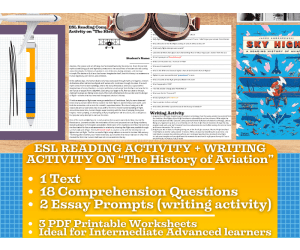 ESL Reading Comprehension + Writing Activity - The History of Aviation