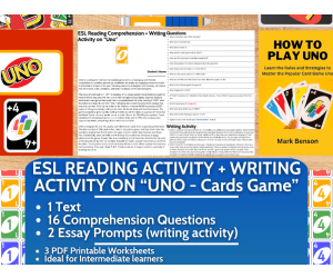 ESL Reading Comprehension + Writing Activity - UNO - Cards Game