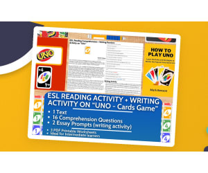 ESL Reading Comprehension + Writing Activity - UNO - Cards Game