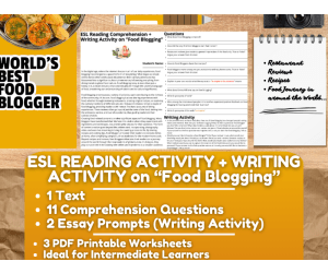 ESL Reading Comprehension + Writing Activity Worksheet - Food Blogging