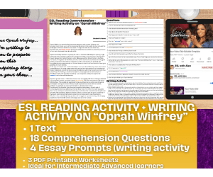 ESL Reading Comprehension + Writing Activity Worksheet - Oprah Winfrey