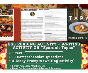 ESL Reading Comprehension + Writing Activity Worksheet - Spanish Tapas