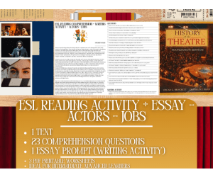 ESL Reading Comprehension + Writing Activity Worksheets - Actor - Jobs