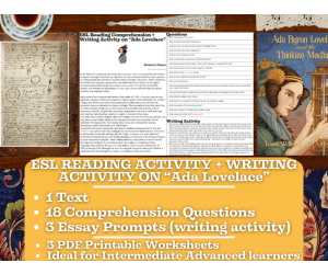 ESL Reading Comprehension + Writing Activity Worksheets - Ada Lovelace