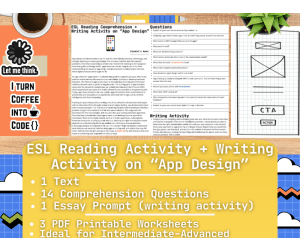 ESL Reading Comprehension + Writing Activity Worksheets - App Design