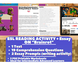 ESL Reading Comprehension + Writing Activity Worksheets - Brainrot