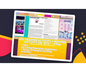 ESL Reading Comprehension + Writing Activity Worksheets - BTS - KPop
