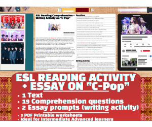 ESL Reading Comprehension + Writing Activity Worksheets - C Pop