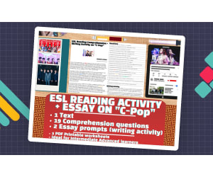 ESL Reading Comprehension + Writing Activity Worksheets - C Pop