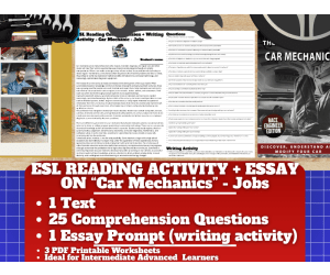 ESL Reading Comprehension + Writing Activity Worksheets - Car Mechanic