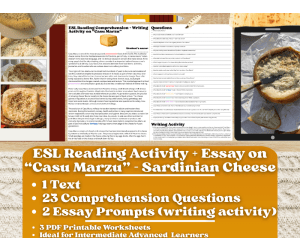 ESL Reading Comprehension + Writing Activity Worksheets - Casu Marzu