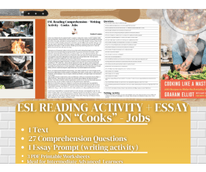 ESL Reading Comprehension + Writing Activity Worksheets - Cooks - Jobs