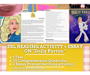 ESL Reading Comprehension + Writing Activity Worksheets - Dolly Parton