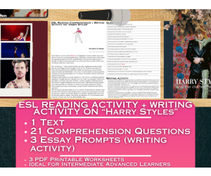 ESL Reading Comprehension + Writing Activity Worksheets - Harry Styles