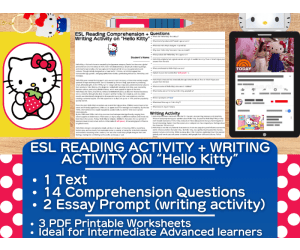 ESL Reading Comprehension + Writing Activity Worksheets - Hello Kitty