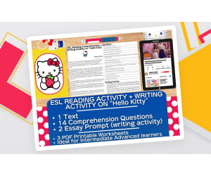 ESL Reading Comprehension + Writing Activity Worksheets - Hello Kitty