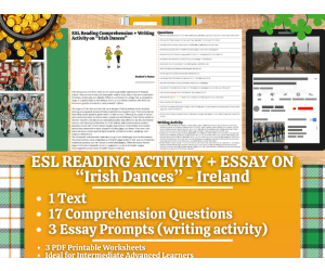 ESL Reading Comprehension + Writing Activity Worksheets - Irish Dances